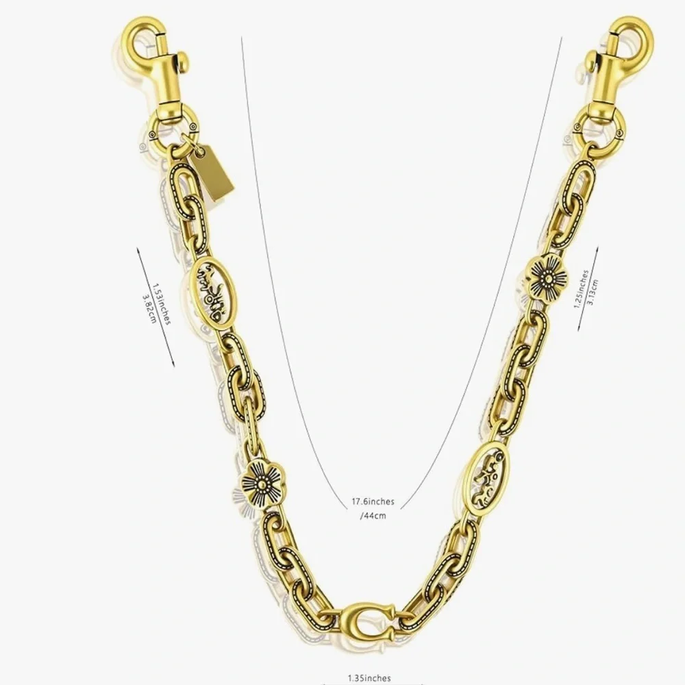 Gold C purse Chain with carriage and flowers detailing